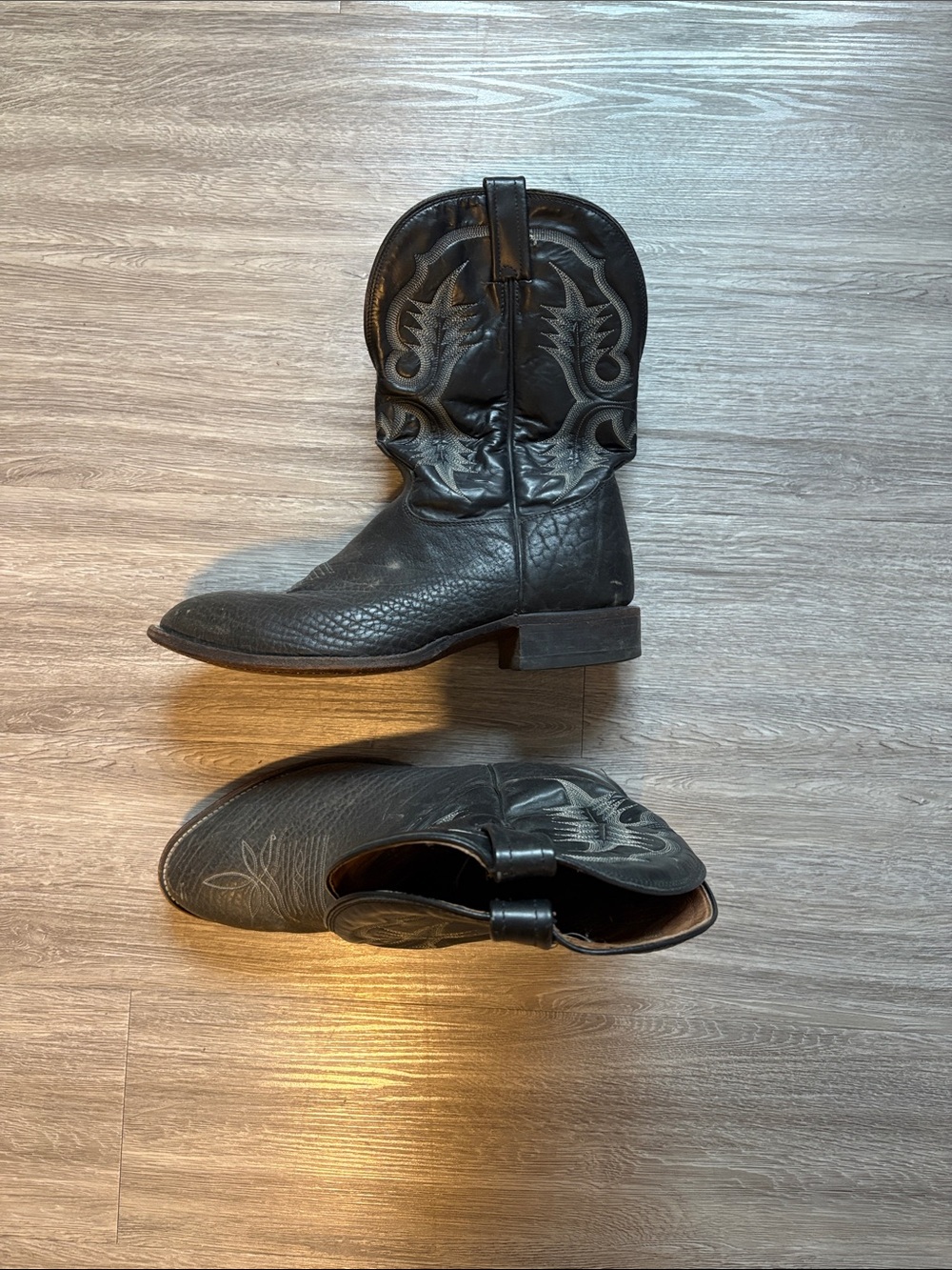 Tony Lama Black Embossed Leather Western Cowboy Boots